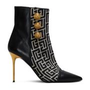 Jacquard monogram and leather Roni ankle boots Balmain , Black , Dames