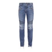 Tapered ripped blue cotton jeans Balmain , Blue , Heren