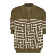 Wollen poloshirt met monogram en strepen Balmain , Green , Heren