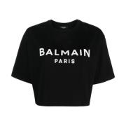 Logo Print Katoenen T-Shirt Balmain , Black , Dames