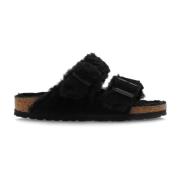 Arizona Split Teddy slides Birkenstock , Black , Dames