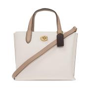 Crème Leren Schoudertas met Logo Coach , Beige , Dames