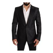 Zwarte Metallic Slim Jas Tuxedo Blazer Dolce & Gabbana , Black , Heren