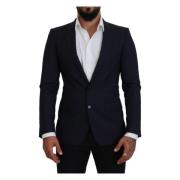 Blauwe Wol Slim Fit Formeel Jas Blazer Dolce & Gabbana , Blue , Heren