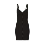 Zwarte V-hals Stretch Minijurk Dolce & Gabbana , Black , Dames