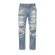 Ripped-Detail Straight-Leg Jeans Dolce & Gabbana , Blue , Heren