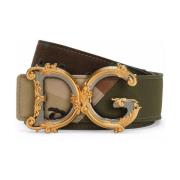 Luxe Leren Riem met Barok Logo Gesp Dolce & Gabbana , Green , Dames