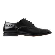 Zwarte Leren Wingtip Derby Schoenen Dolce & Gabbana , Black , Heren