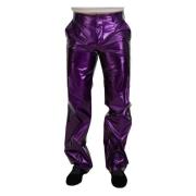 Paarse Glanzende Straight Fit Broek Dolce & Gabbana , Purple , Heren