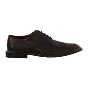 Zwarte Leren Wingtip Derby Schoenen Dolce & Gabbana , Black , Heren