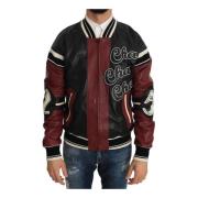 Zwart Rood Leren Club Lounge Jas Dolce & Gabbana , Multicolor , Heren