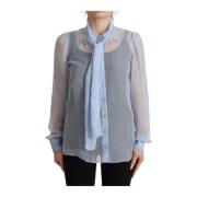 Zijden Ascot Kraag Blouse Dolce & Gabbana , Blue , Dames