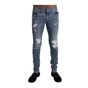 Lichtblauwe Tattered Skinny Jeans Dolce & Gabbana , Blue , Heren