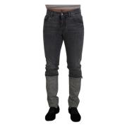 Grijze Geruite Been Denim Jeans Dolce & Gabbana , Gray , Heren