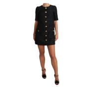 Zwarte knoopversierde jacquard mini-jurk Dolce & Gabbana , Black , Dam...