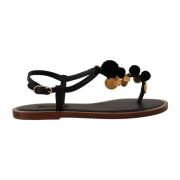 Zwarte Leren Munt Flip Flop Sandalen Dolce & Gabbana , Black , Dames