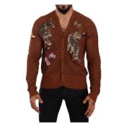 Leopard Butterfly Cardigan Sweater Dolce & Gabbana , Brown , Heren