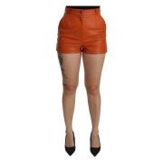 Oranje Leren Hoge Taille Mini Shorts Dolce & Gabbana , Orange , Dames