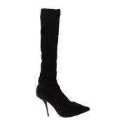 Zwarte Stretch Sokken Kniehoge Booties Dolce & Gabbana , Black , Dames