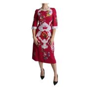 Rode Bloemen Geborduurde Sheath Midi Jurk Dolce & Gabbana , Red , Dame...