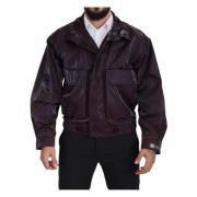 Paarse Nylon Kraag Biker Jas Dolce & Gabbana , Purple , Heren