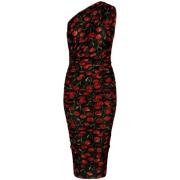 Kersenprint Gerimpelde Midi Jurk Dolce & Gabbana , Black , Dames