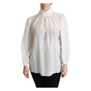 Dolce & Gabbana White Silk Bow Long Sleeved Top Blouse Dolce & Gabbana...