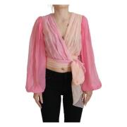 Roze Zijden Wrap Blouse Top met Lange Mouwen Dolce & Gabbana , Pink , ...