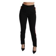 Zwarte Skinny Stretch Broek met Vossenhoofd Dolce & Gabbana , Black , ...