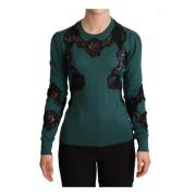 Top met lange mouwen en zwarte kanten details Dolce & Gabbana , Green ...