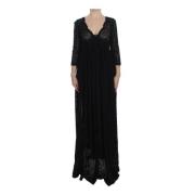 Zwarte Bloemen Ricamo Maxi Jurk Dolce & Gabbana , Black , Dames