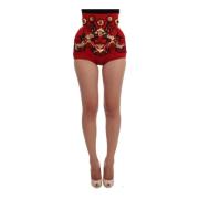 Kristallen Rozen Zijden Shorts Dolce & Gabbana , Red , Dames