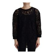 Zwarte Bloemenkanten Sicily Blouse Dolce & Gabbana , Black , Dames