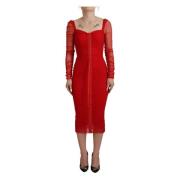 Rode Mesh Trim Bodycon Sheath Midi Jurk Dolce & Gabbana , Red , Dames