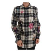Geruite Wollen Overhemd met Kristallen Dolce & Gabbana , Multicolor , ...