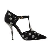 Kristallen T-Strap Suède Pumps Dolce & Gabbana , Black , Dames