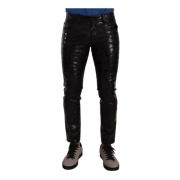 Zwarte Logo Katoenen Stretch Skinny Broek Dolce & Gabbana , Black , He...