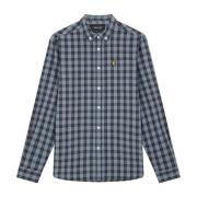 Geruite Poplin Overhemd in Donkerblauw Lyle & Scott , Blue , Heren