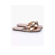 Leren Muiltjes Sandalen met Geknoopte Bandjes - Kleur: Brons, Maat: 39...