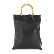 Bamboe Leren Tote Tas Jil Sander , Black , Dames