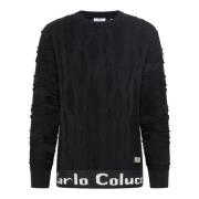 Jacquard Pullover Sweater Carlo Colucci , Black , Heren