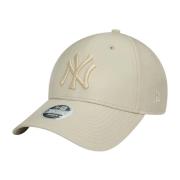 Beige Faux Leren Hoed met Logo New Era , Beige , Dames