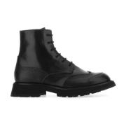 Zwarte Leren Punk Worker Enkellaarzen Alexander McQueen , Black , Here...