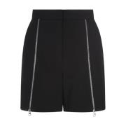 Zwarte wollen shorts met hoge taille en zilverkleurige rits Alexander ...