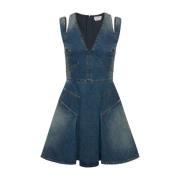 Blauwe Denim Minijurk met Uitgesneden Details Alexander McQueen , Blue...