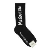 Zwarte stretch katoenen sokken voor heren Alexander McQueen , Black , ...