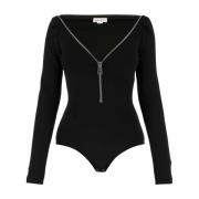 Zwarte Stretch Bodysuit met V-Hals en Rits Alexander McQueen , Black ,...