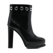 Stijlvolle leren laarzen met bontdetails Alexander McQueen , Black , D...