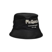 Zwarte Stoffen Bucket Hat Alexander McQueen , Black , Dames