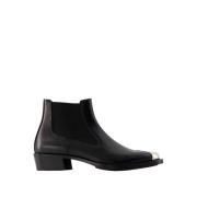 Zwarte/Zilveren Leren Chelsea Laarzen Alexander McQueen , Black , Here...